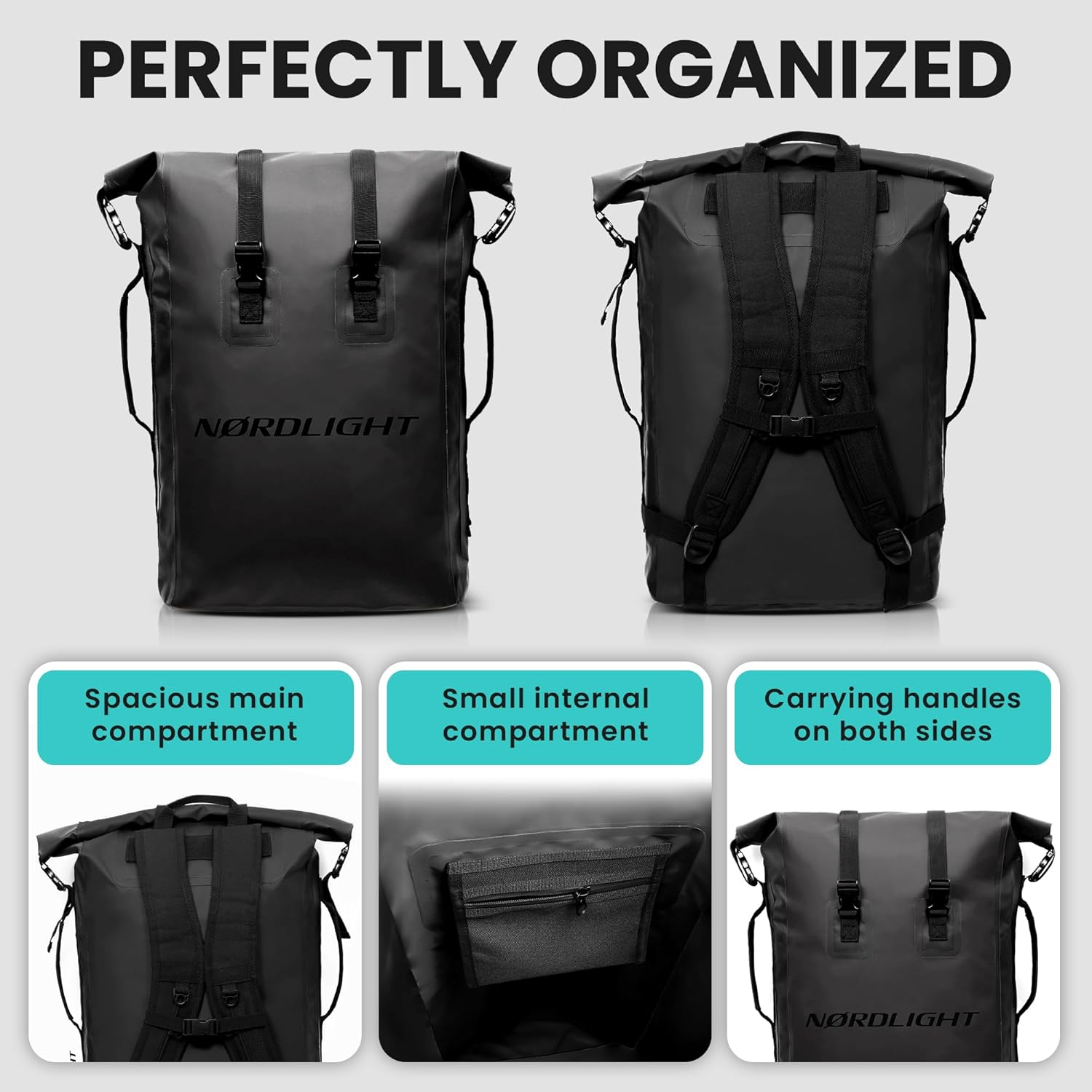 Nordlight Waterproof Backpack Dry Bag 35L Roll Top Backpack with Padded Carry Strap, Waterproof Bag for Water Sports, Bicycle Backpack, Messenger Backpack, Trekking, Fishing - Olive Green image number 5