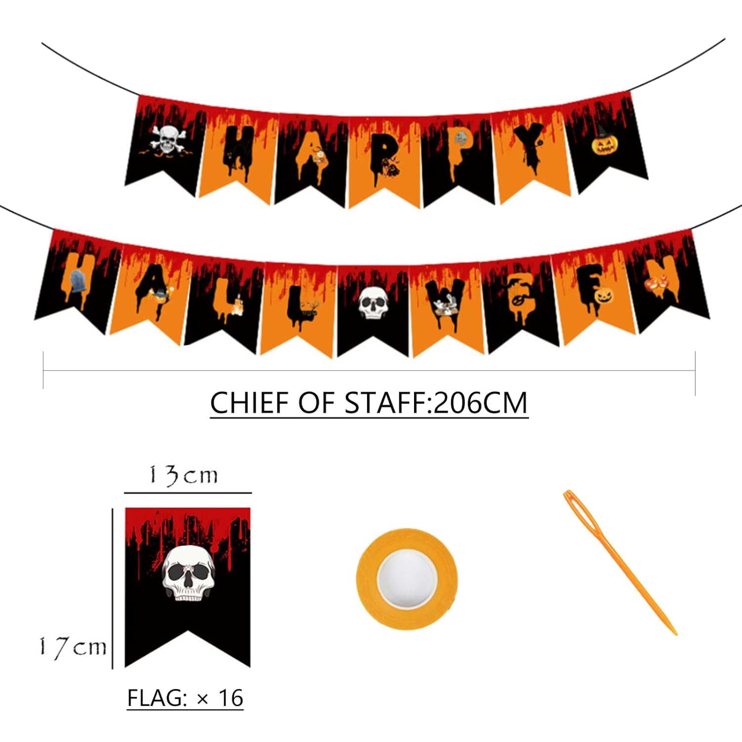 JCBCKJ Halloween Banner - Happy Halloween Bunting with Pumpkin Sign, Perfect for Halloween Party Decorations image number 2