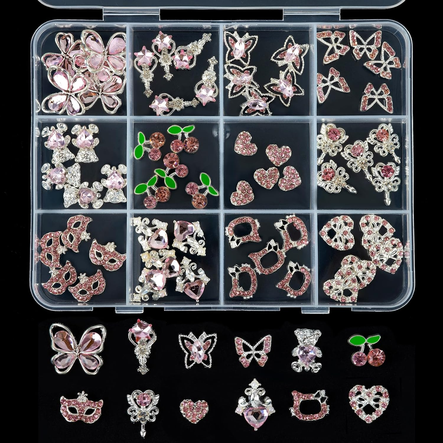 Madenia 60Pcs 3D Nail Art Rhinestone: 12 Silver Alloy Pink Nail Gems in Nail Art Decoration Supplies- Suitable for Women'S Nail Charm DIY in Nail Salon image number 5