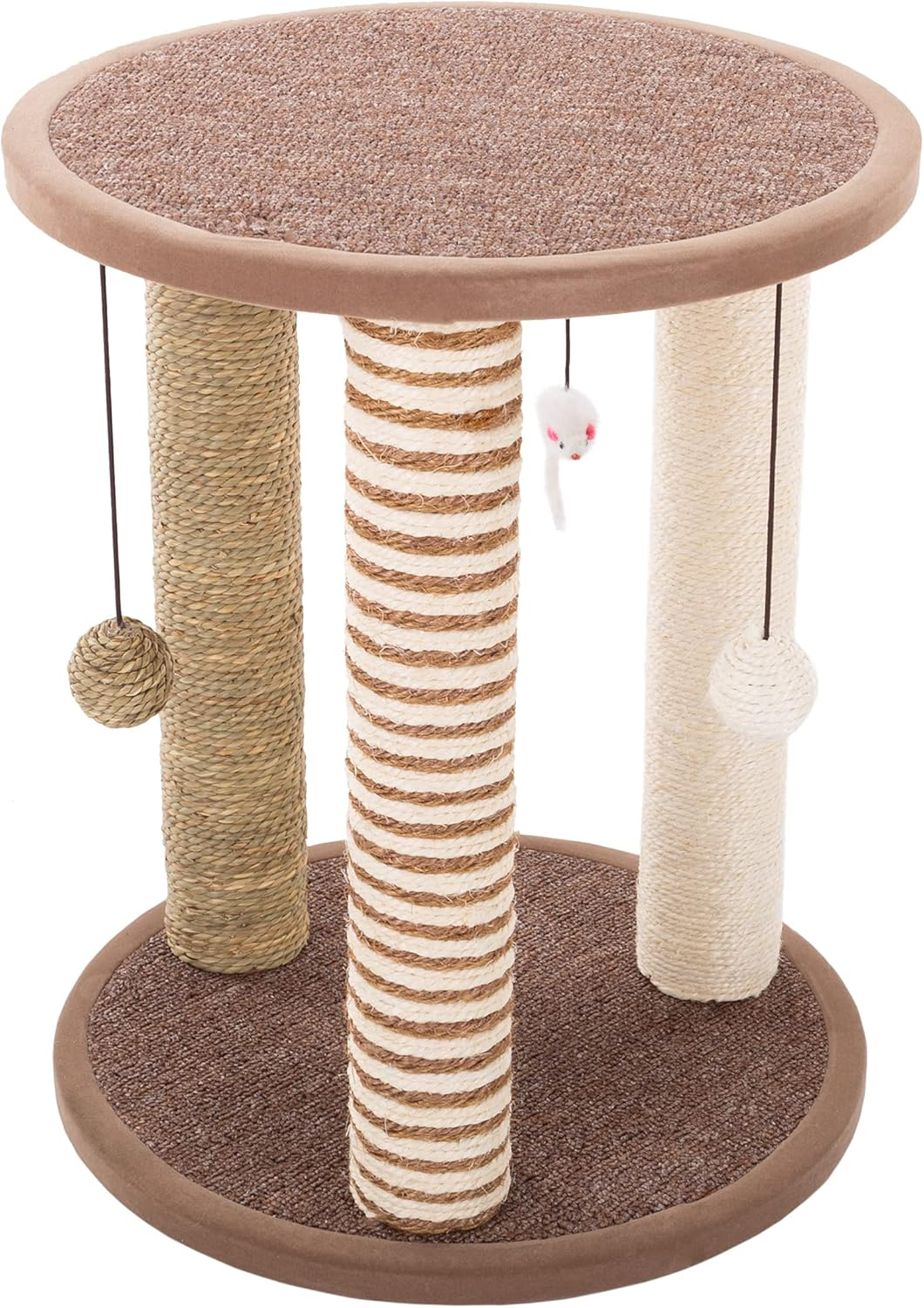 PETMAKER Cat Scratching Post - 3 Scratcher Posts with Carpeted Base Play Area and Perch - Furniture Scratching Deterrent for Indoor Cats by (Brown) image number 6