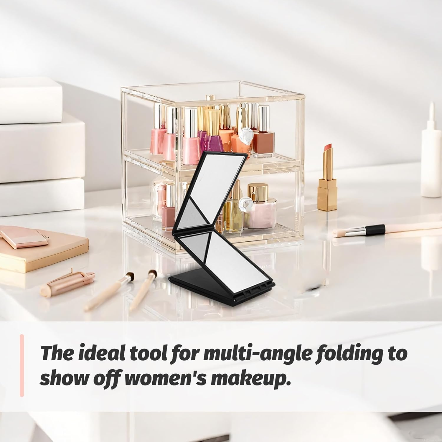 Tiyiyok 360 Degree Mirror, 4-Way Mirror, Cosmetic Mirror, Foldable Compact Mirror, Portable Makeup Folding Mirror, Travel Mirror, Hand Mirror for Hair Styling, Beard Care, Makeup image number 6