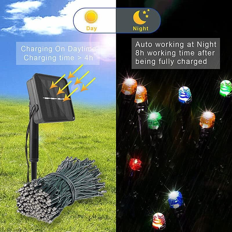 Generic 100LED 12M/39Ft Solar Powered Xmas Outdoor & Indoor Multicolor LED String Lights with 8 Modes & Auto On/Off for Christmas, Wedding, Garden, Home Decor - String Light - Multicolor image number 3