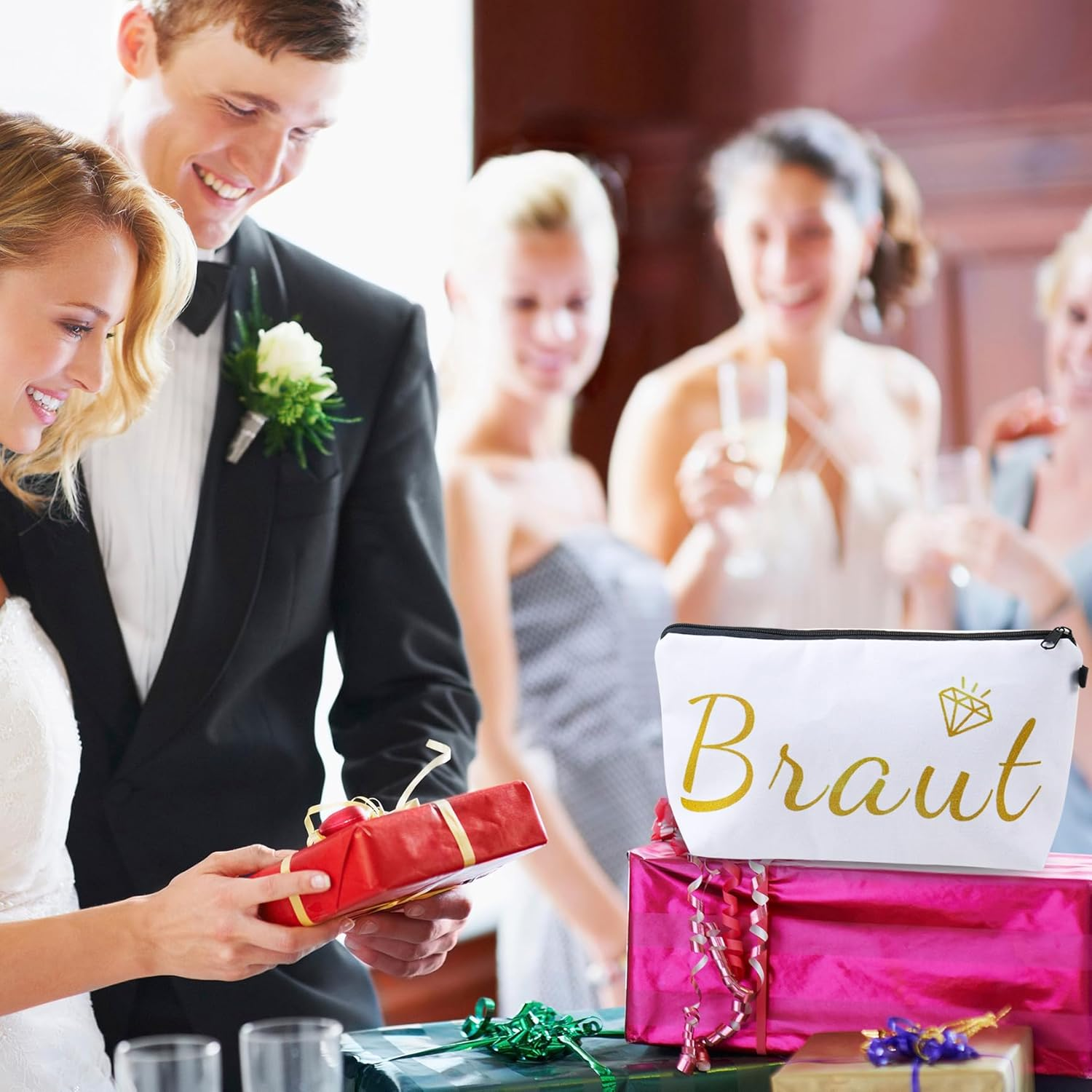 Bride Gifts Bridal Makeup Bag Bride Travel Cosmetic Bag Bridal Bag for Wedding Stag Night Bridal Shower Party Accessories, White image number 5