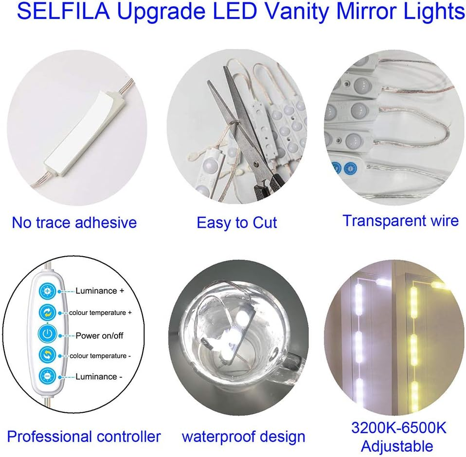 Led Vanity Mirror Lights, Hollywood Style Vanity Make up Light, Dimmable Color and Brightness Lighting Fixture Strip, for Makeup Vanity Table & Bathroom Mirror, Mirror Not Included image number 6