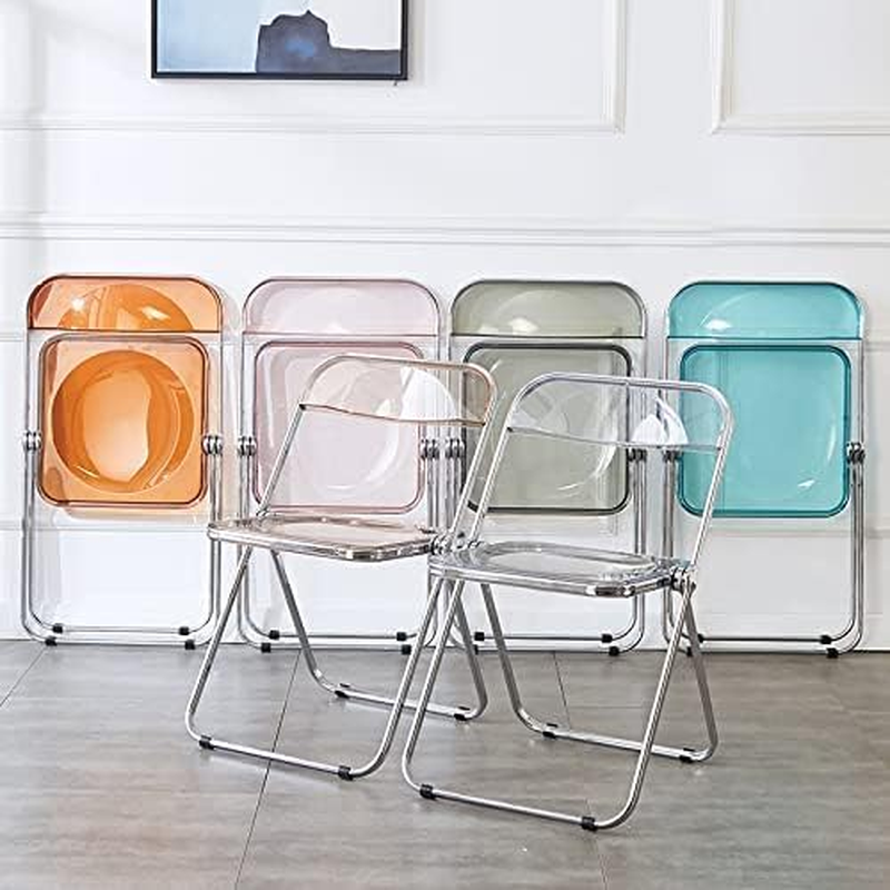 Modern Acrylic Folding Chairs-Kaihaowin Transparent Clear Folding Chair-Acrylic Ghost Stackable Crystal Seat-Pc Plastic Living Room Seat-Chrome Frame Accent Side Chair for outside inside ((Black)) - Clear image number 5