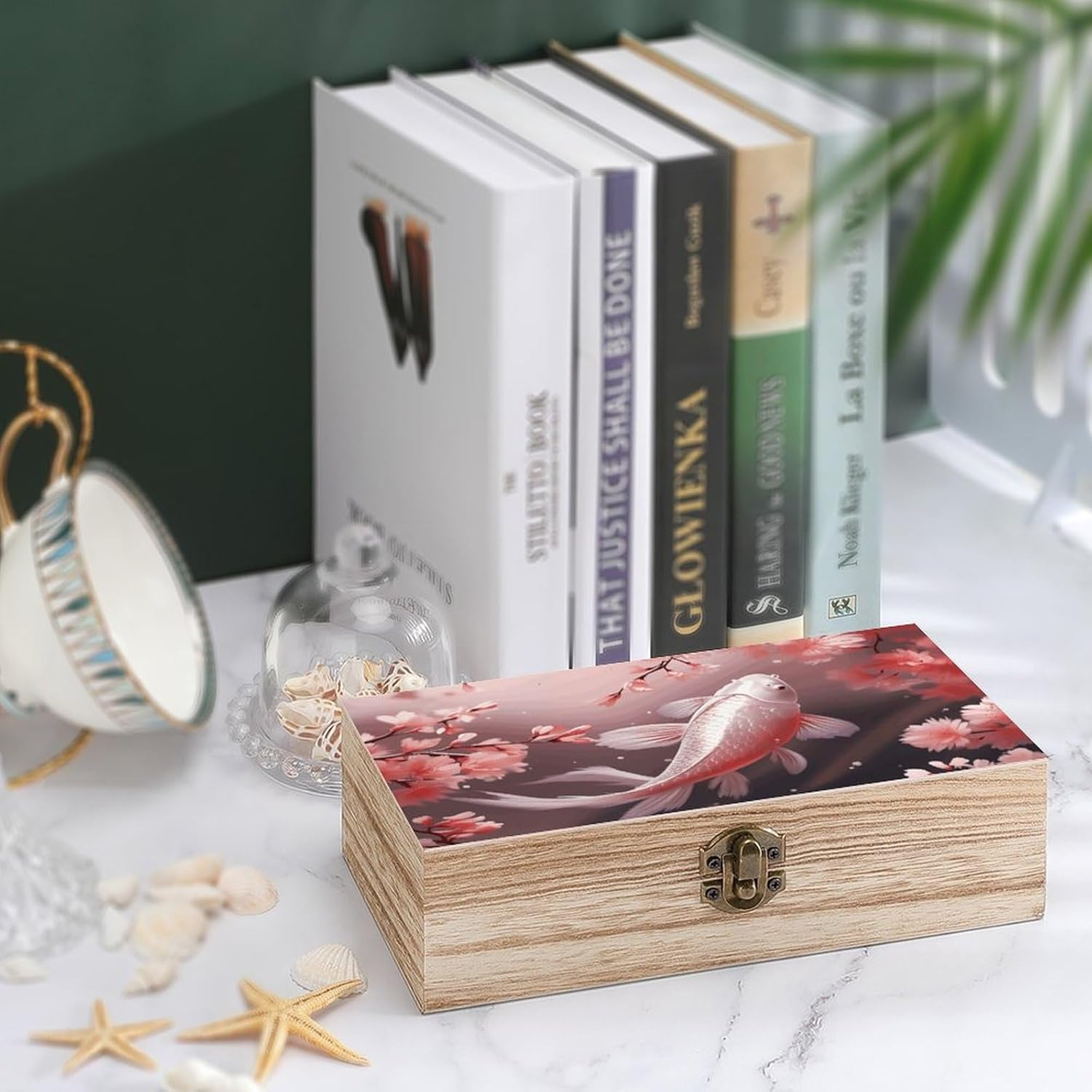 Red Carp Wooden Box Wood Wedding Keepsake Boxes with Lids Small Decorative Boxes Lightweight Wooden Memory Storage Box for Crafts Keepsakes Jewelry Photo Letter Storage image number 6