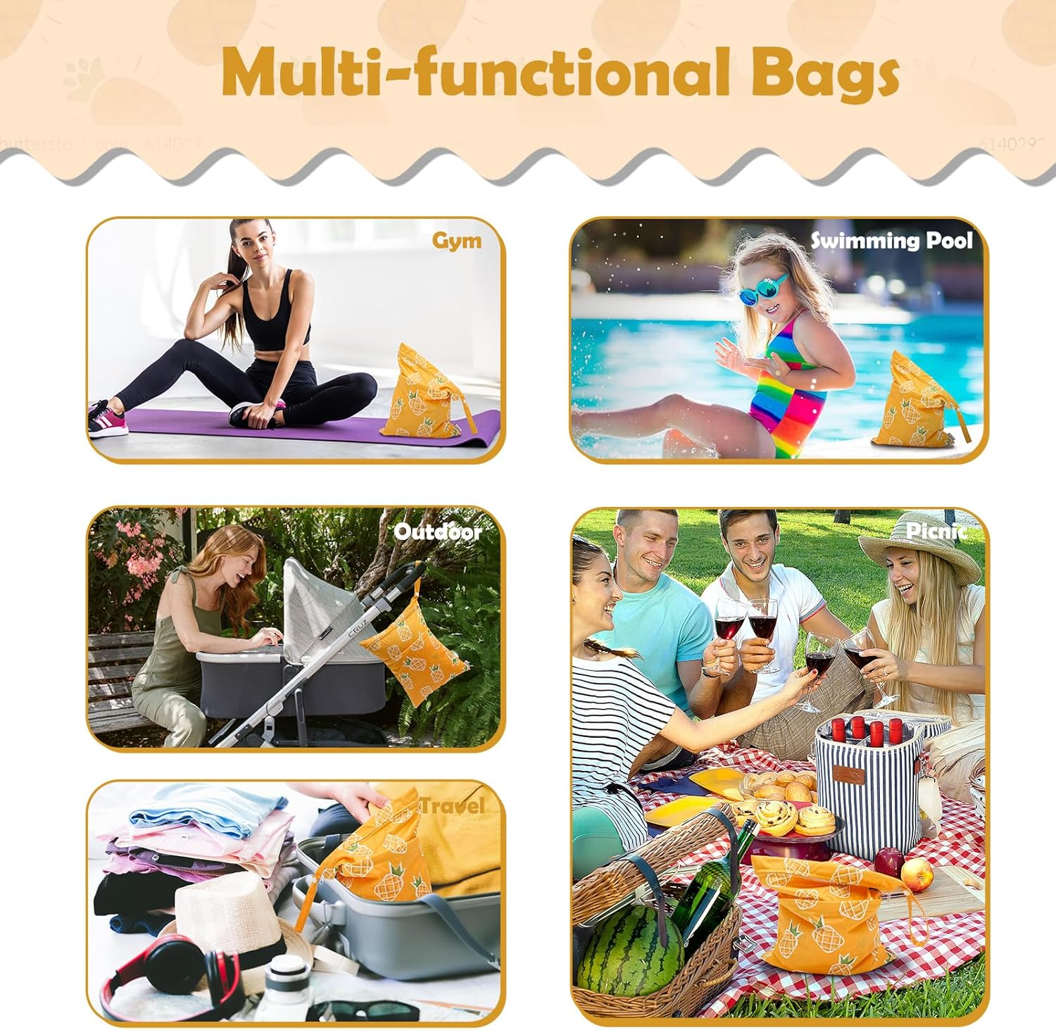 ALVABABY Wet Dry Bags 3 Pack Waterproof Reusable with Two Zippered Pockets Travel Beach Pool Daycare Soiled Baby Items Yoga Gym Bag for Swimsuits or Wet Clothes 3L-ZM23-AU image number 6