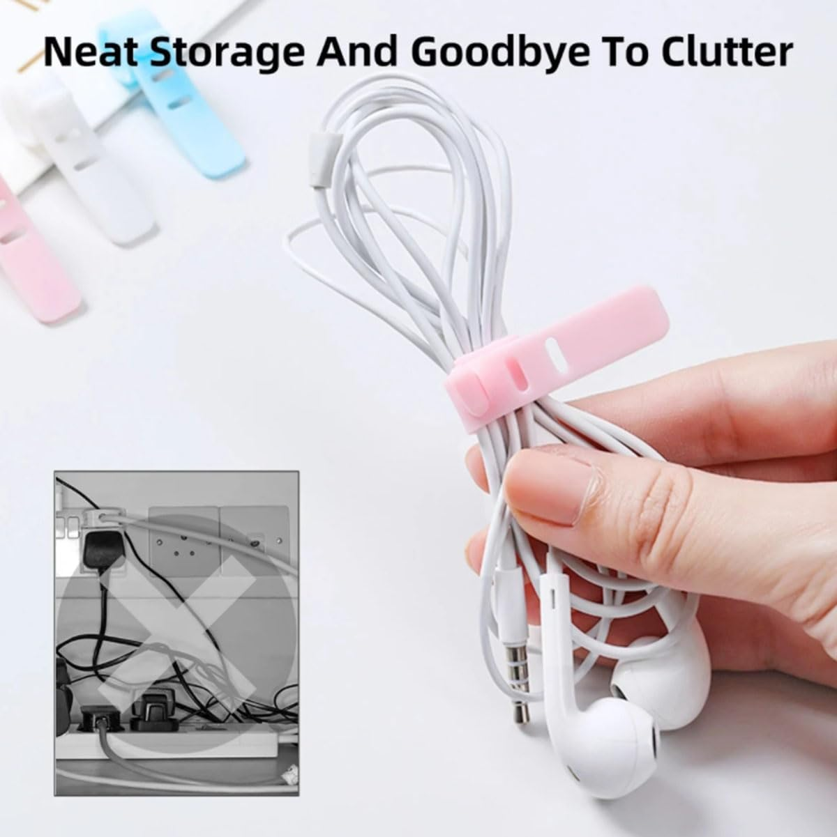 30Pcs/Pack Cable Ties Reusable Zip Ties Silicone Cord Ties 7.87Inch for Wire Management, Elastic Cable Organizer 5 Colors