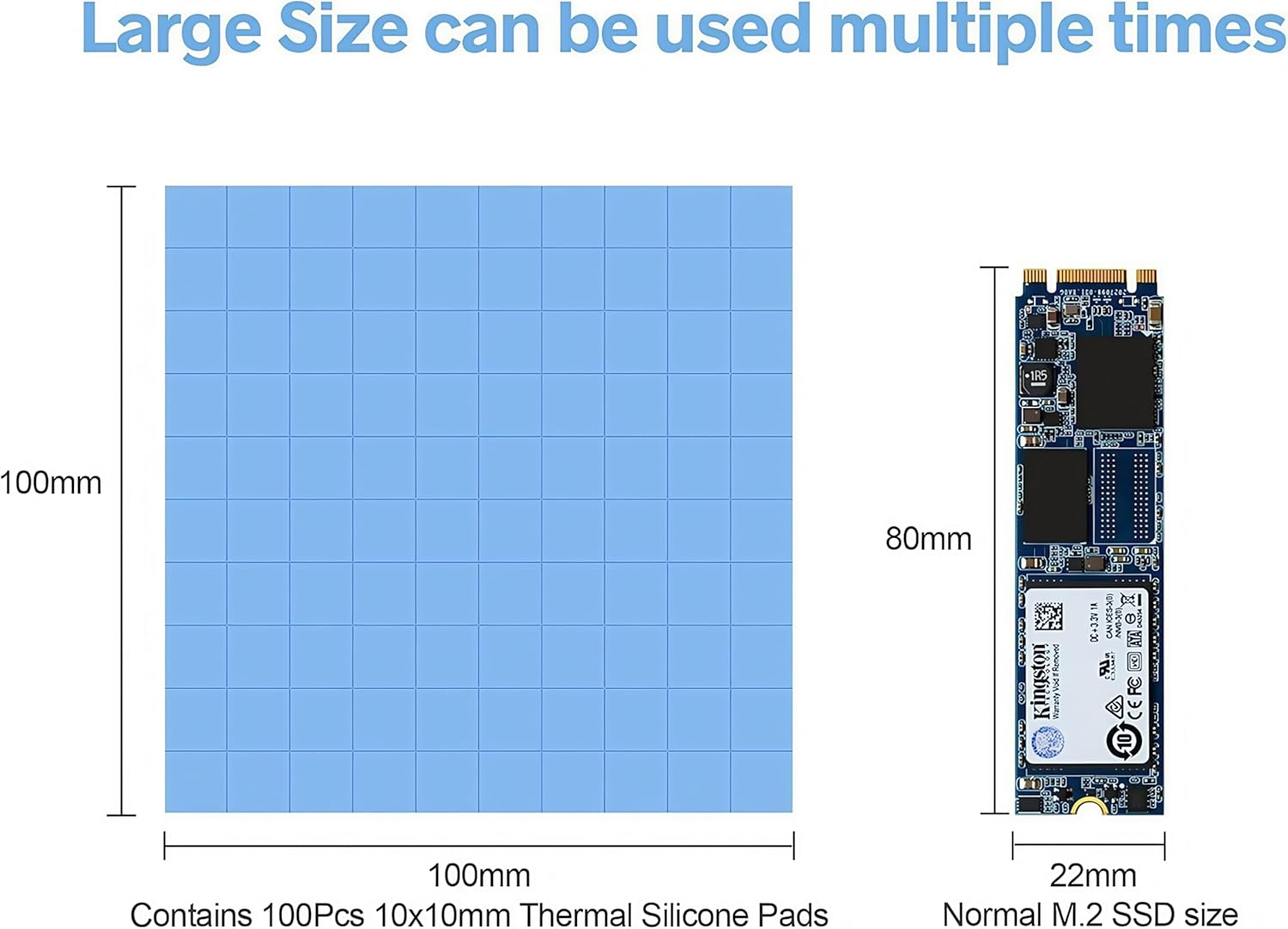 ADWITS 100 Pieces 10X10X1Mm Thermally Conductive Silicone Pads, Soft Cooling Pad for GPU LED PSU TV DDR Module IC Chipset -Blue image number 3