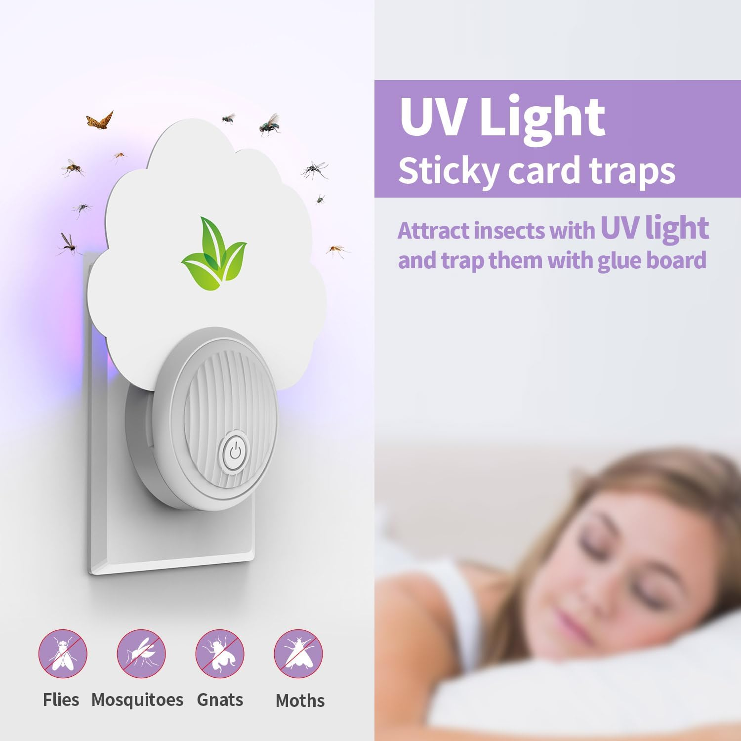 2Pcs Indoor Plug in Mosquito Killer,12Pcs Adhesive Cards,Electric Mosquito Fly Zapper,Plug-In Mosquito Killer, Flying Insect Trap for Flies,Bug Zappers Indoor Suitable for Every Part of Home image number 2