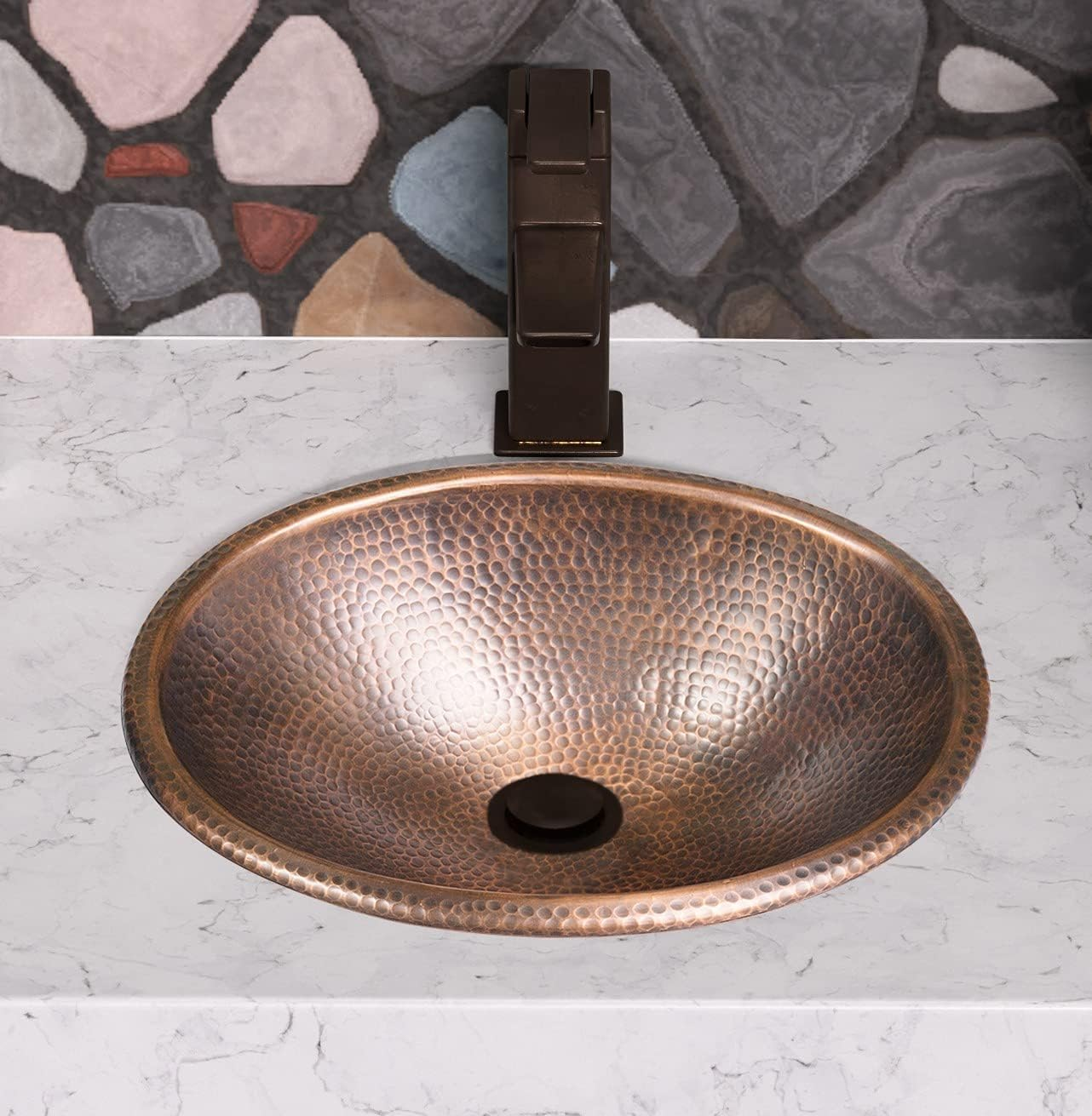 Monarch Abode Pure Copper Hand Hammered Drop-In Bathroom Vanity Sink 17", 17 Inches (Oval) image number 5