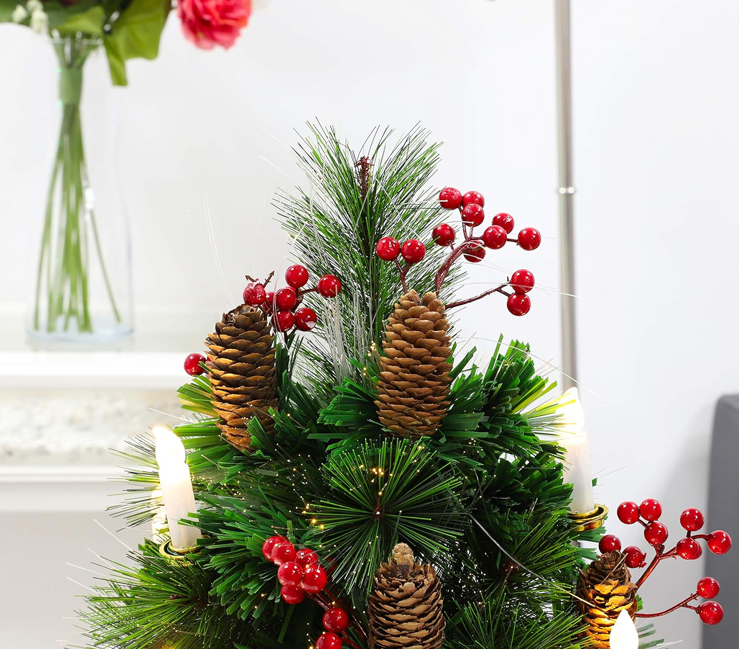 Christmas Concepts&reg; 2Ft (60Cm) Green Fibre Optic Pine Christmas Tree with Cones, Red Berries and LED Candles image number 6
