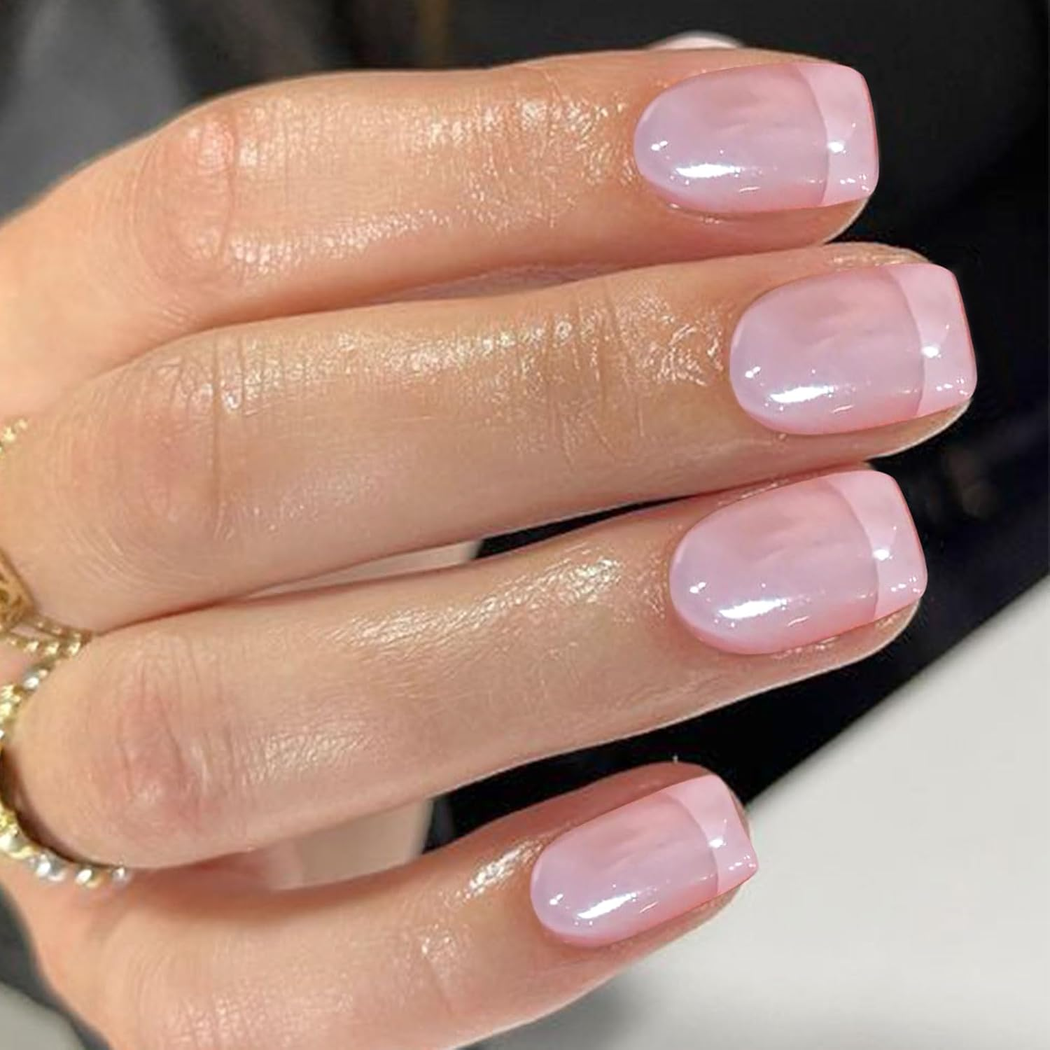 Lunarcharm 24 Pieces French Tip Press-On Nails, Short Square False Nails, Glossy Nude Pink, Reusable Full Cover Artificial Nails image number 5