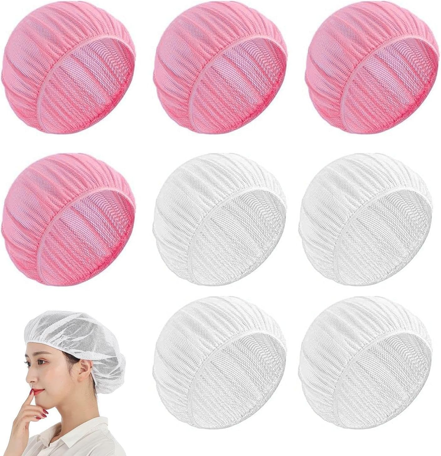 8 Pieces Mesh Hair Tube, Breathable and Comfortable Hook Hat, Dry Net Cap, Hair Care Products (White, Pink). image number 2