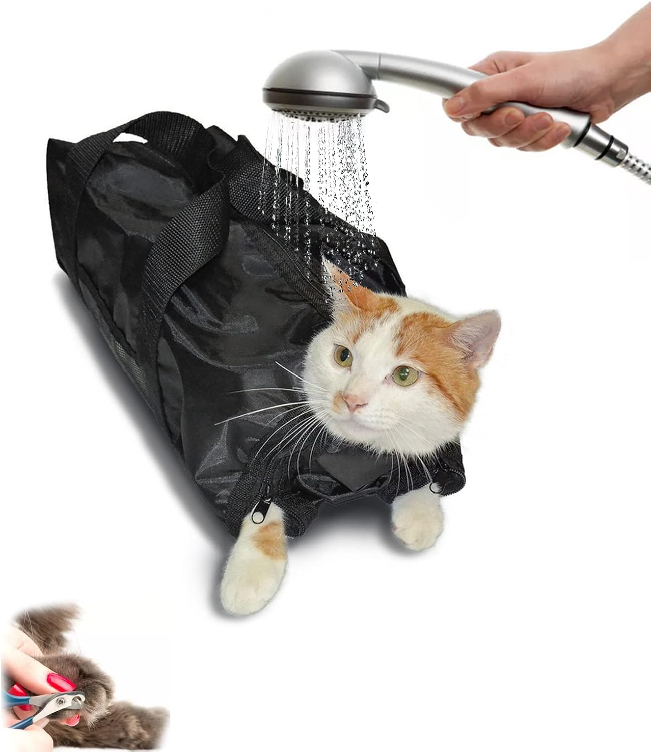 SOONHUA Cat Glooming Bag for Bathing Cats, Adjustable Cat Shower, Mesh Bag, Bath Bag, Anti-Scratch, Breathable, Restraint Bag, Cat Bag for Cleaning, Grooming, Bathing image number 5