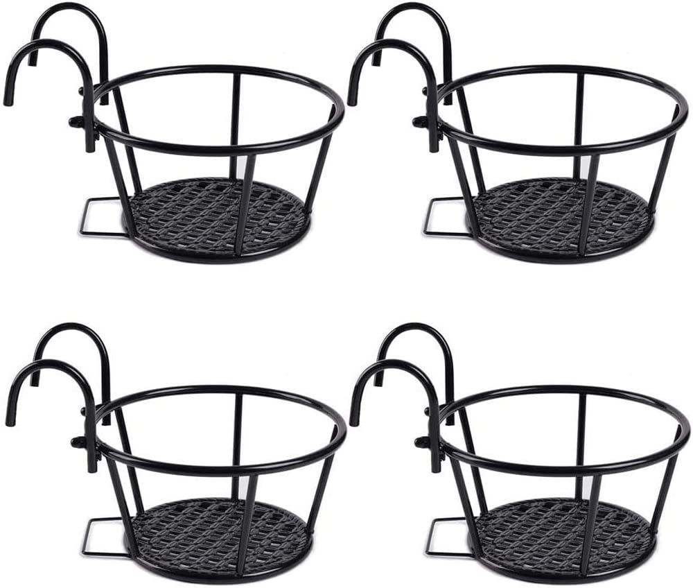 Hanging Railing Planter Baskets, 4 Pack Flower Pot Holder Garden Planter Support Rack Decorative for Indoor and Outdoor Plants Perfect for Porches and Patio Decor image number 2