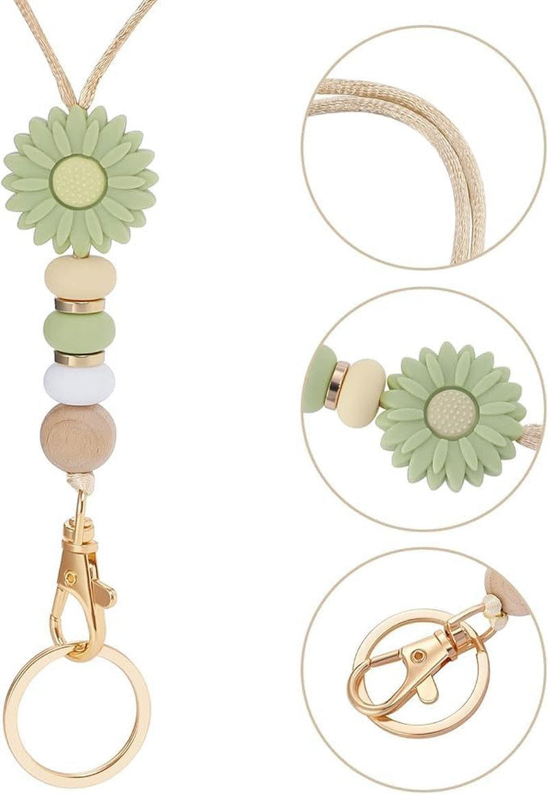 Quhoxdye 4PCS Teacher Breakaway Retractable Lanyards for Id Badges and Keys, Retractable Beaded Cute Badge Lanyards for Women Boho Lanyards Fashion Silicone Wood Bead Lanyard image number 1