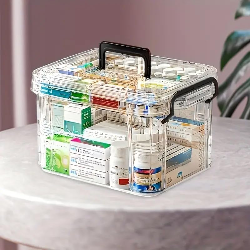 AIMALL Multi-Layer Transparent Medicine Storage Box &ndash; Large Capacity Emergency Medical Organizer with Double-Layer Design and Handles for Household Use image number 6