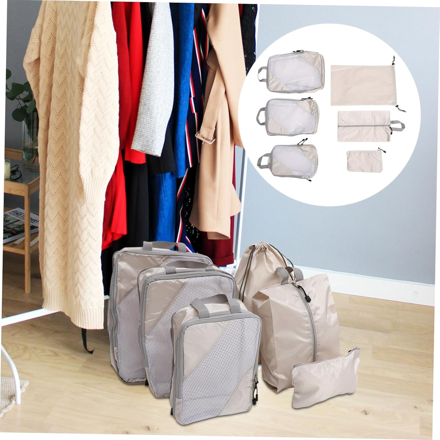 GLSTOY 6Pcs Travel Packing Organizers Set Compression Cubes Polyester Easy Access image number 3