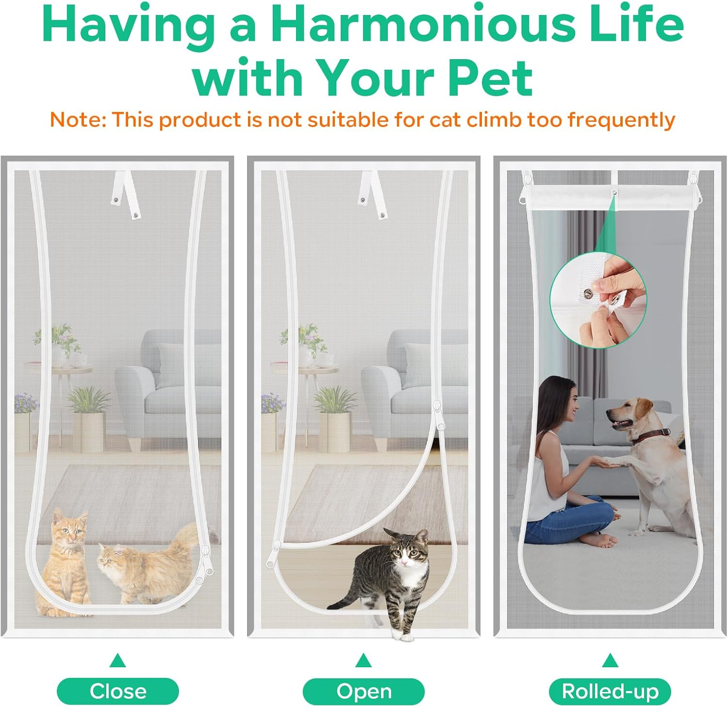 MYPIN Cat Screen Door, 32 X 82 Inch Cat Net Proof Fly Screen Door with Zip on Both Sides, Prevents Dogs and Cats from Leaking Out of the House, Bedroom, Living Room, Kitchen image number 5