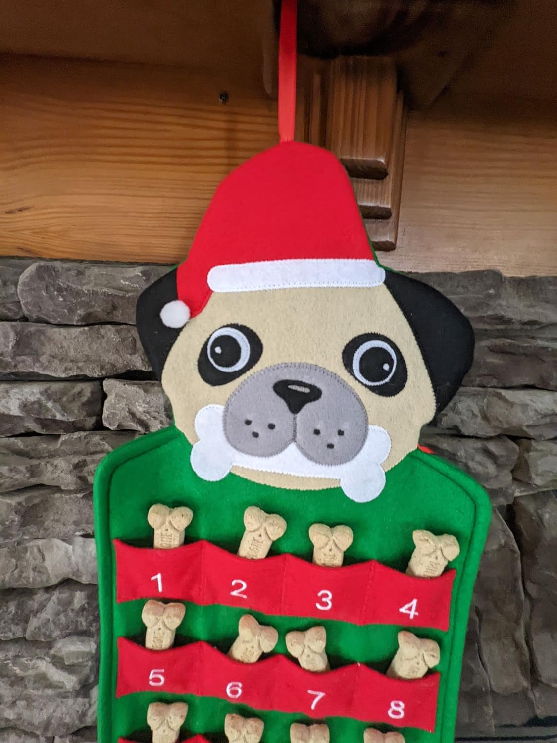 Happie Hare - Pug Dog Pet Puppy Hanging Holiday Advent Calendar with Pockets - Countdown to Christmas and Holiday for Kids & Family - (Pug Advent Calendar) image number 1