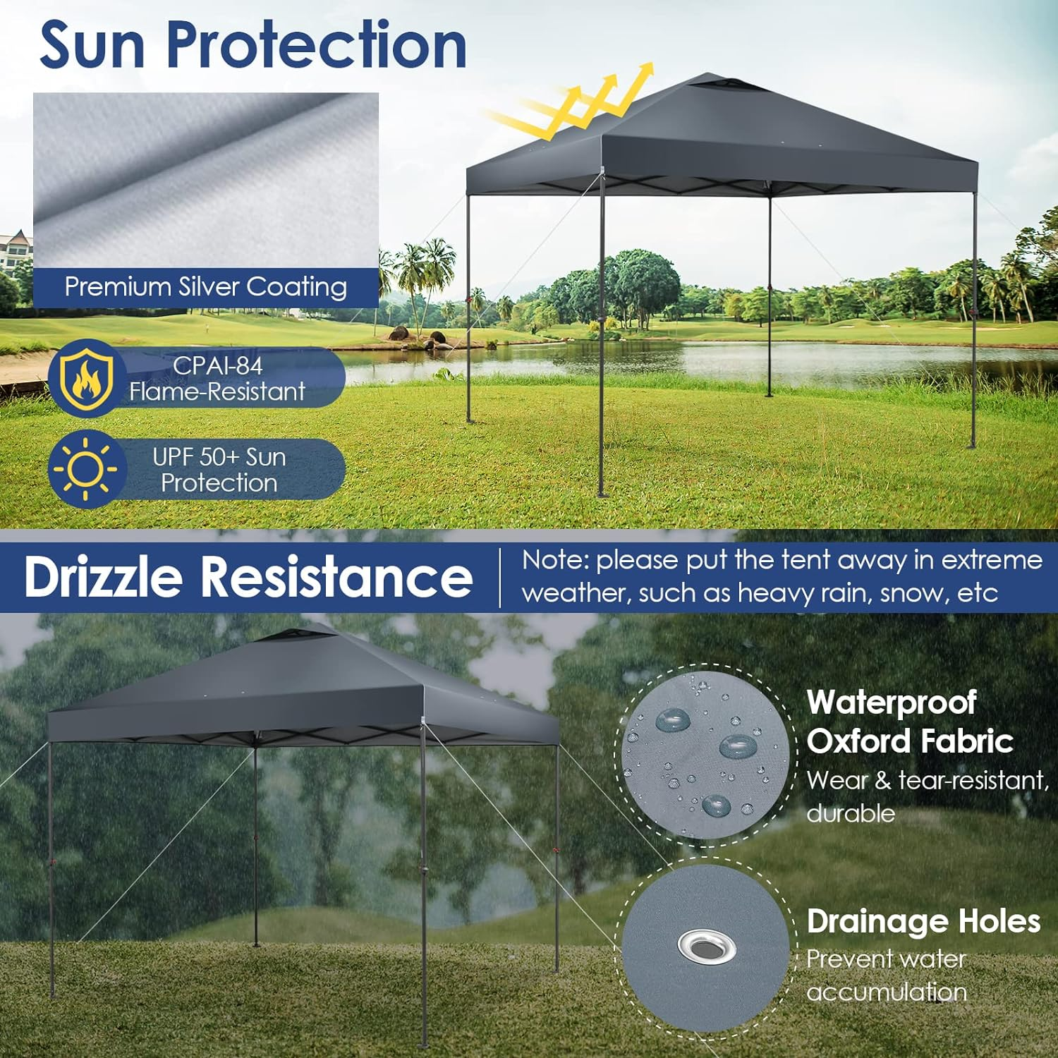 Costway 3X3M Outdoor Instant Gazebo Marquee, Folding & Portable Pop-Up Canopy Tent W/Carry Bag, One-Person Setup, Rotatable Feet, Height-Adjustable&Tiltable Sun Shade Shelter for Camp, Patio, Market image number 1