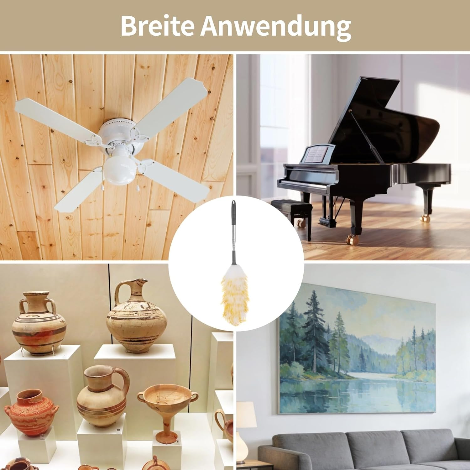 Long Extendable Duster Washable with 2 Interchangeable Covers, Extendable up to 135 Cm, Fluffy, Scratch-Resistant, Electrostatic for Ceiling Fans, Lamps, High Furniture and E image number 1