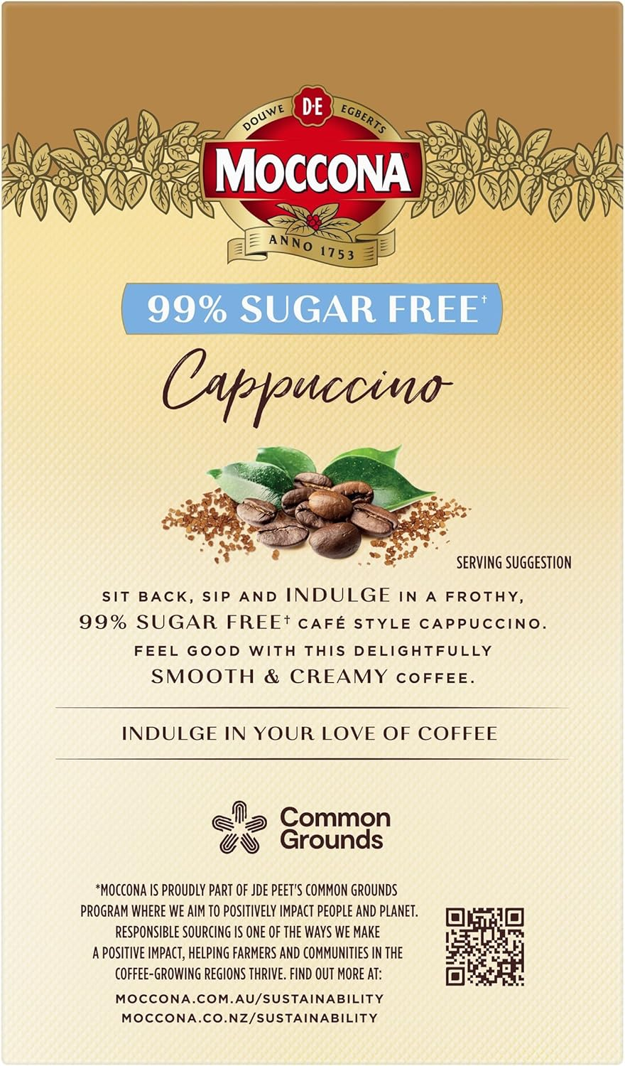 Moccona Coffee Sachets Cappuccino Sugar Free 50 Sachets (10 Sachets X 5 Packs) image number 2