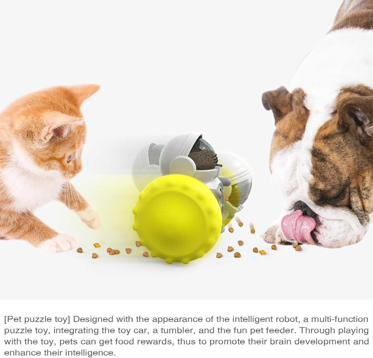 Slow Feeder Ball for Dog & Cats - Interactive Puzzle Game for Your Dog & Cat - Fill with Food and Treats - Great for Indoor Play for Kittens and Adult Dog & Cats, Portion Control (Yellow) - Yellow image number 1