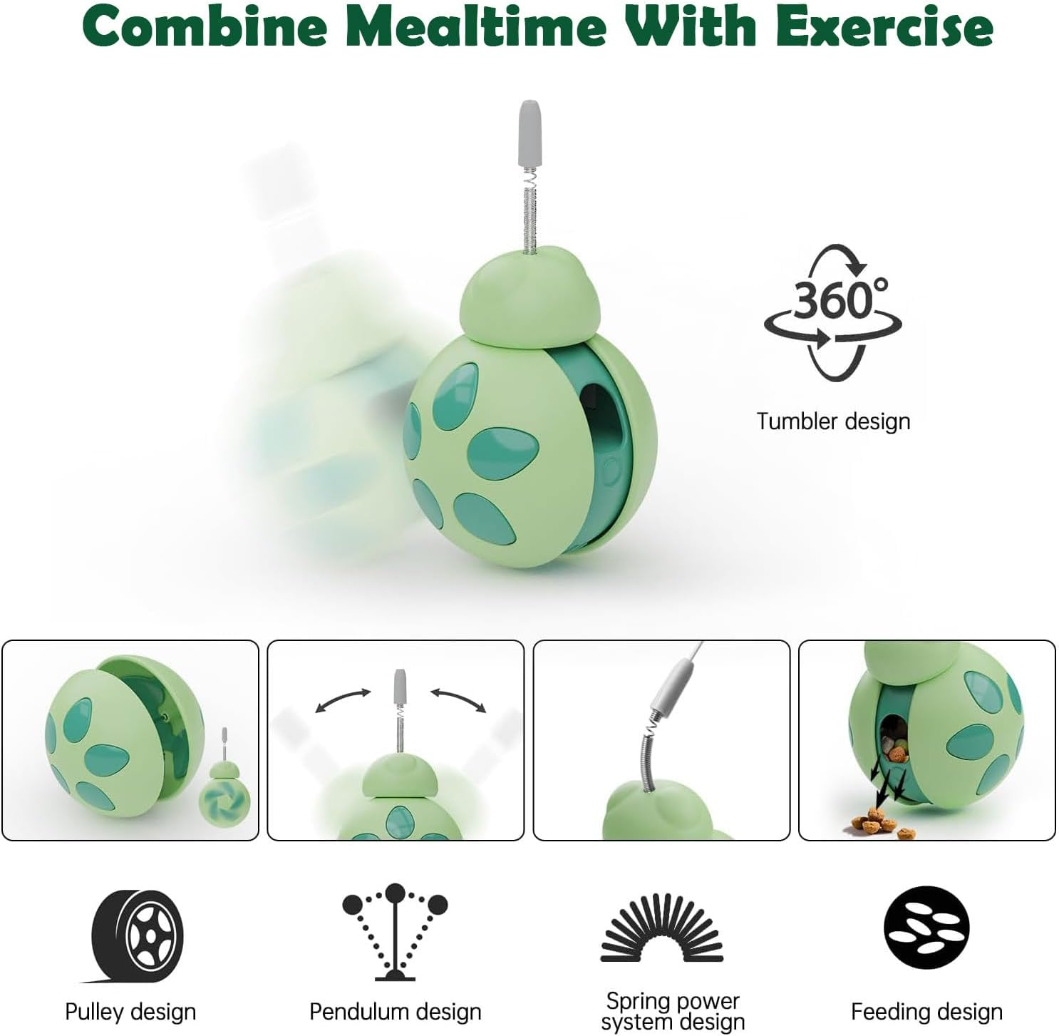 TKINRIC Interactive Cat Toy for Indoor Cats,Attractive Cat Treat Dispenser, Cat Puzzle Feeder, Tumbler Kitten Toys with Cat Wand,Cats Presents for Exercise/Boredom Relief(Green) image number 6