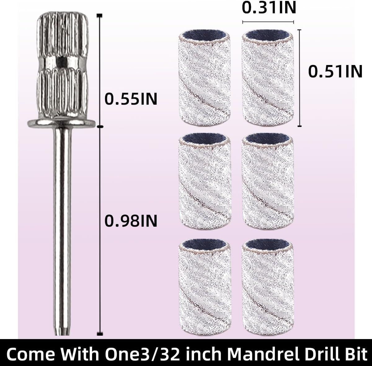 100 Pcs (180 Grit White)Sanding Bands Nail Drill Bit with 0.31In Diameter,Nail Drill Bits Extreme Fine Grit Sanding Band,Sanding Belt Upgrade Mandrel Bits,Professional Nail Drill Bit for Acrylic Nails - 180-Grit-White image number 4