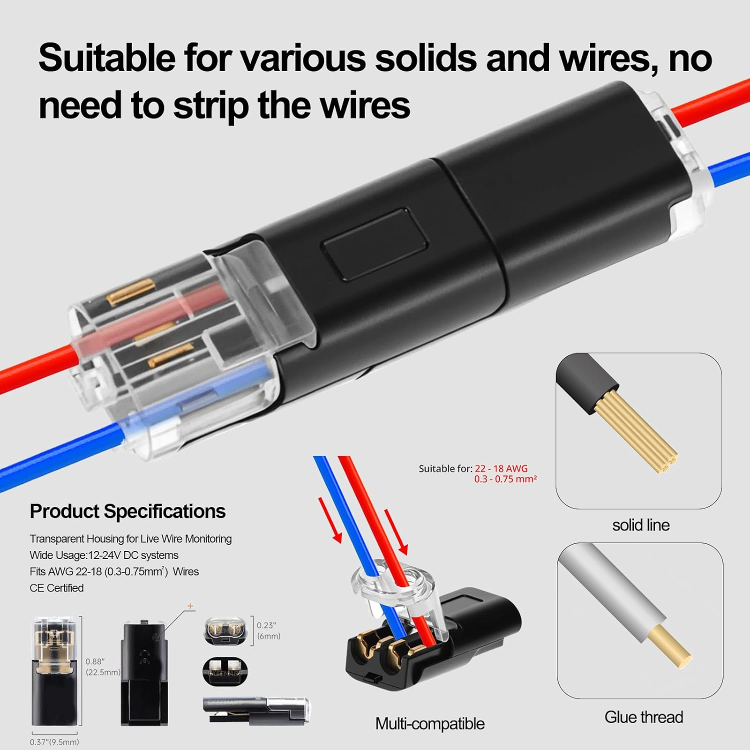 Trrtdo 30PCS 2 Wire Quick Disconnect Connectors 16-18 AWG Solderless Wire Connectors Fast Secure Electrical Connection for Automotive LED Lights DIY Projects
