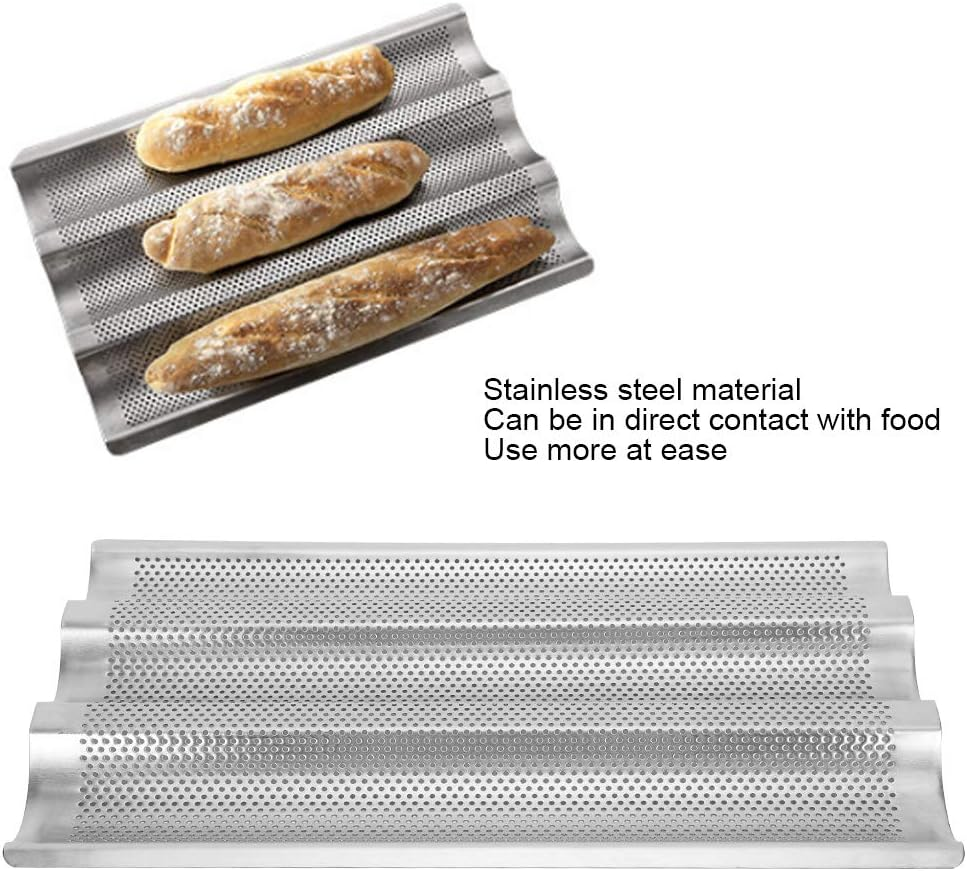 French Bread Baking Mold, 3 Groove Mold Baking Tray Pan, 430 Stainless Steel, with Leak Holes, 15.2 X 9.8In, Easily Make Baguettes image number 3