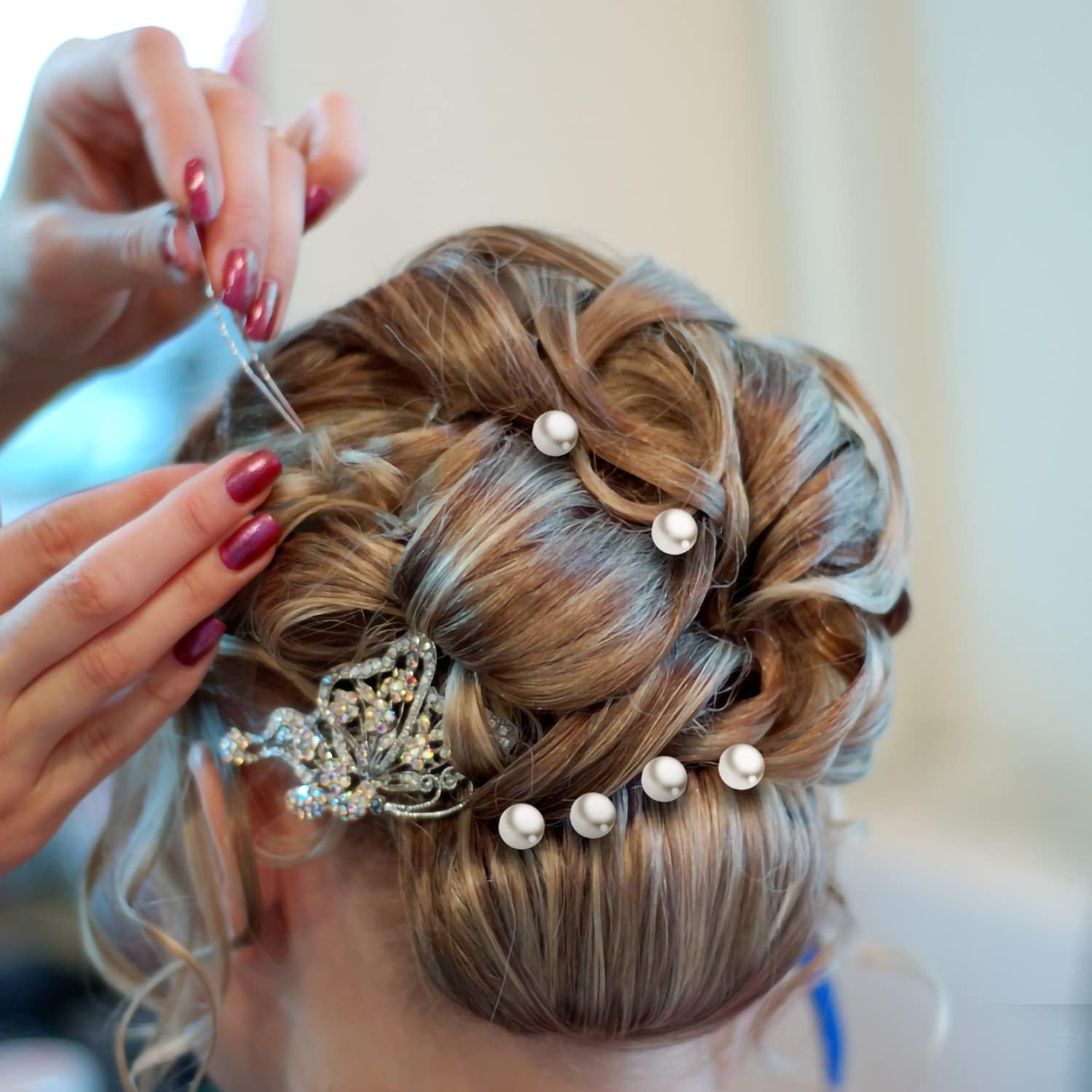 AIEX 36Pcs Pearl Hair Pins - Wedding and Bridal Rhinestone Hair Accessories for Brides, Women, Girls (Silver) image number 4