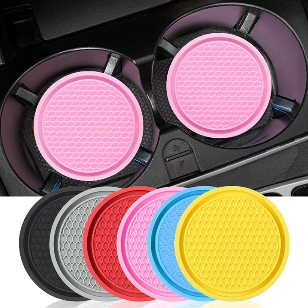 Bling Car Cup Coasters, Crystal Car Cup Holder Coasters, 2 Count, Pink, Silicone, Round image number 4