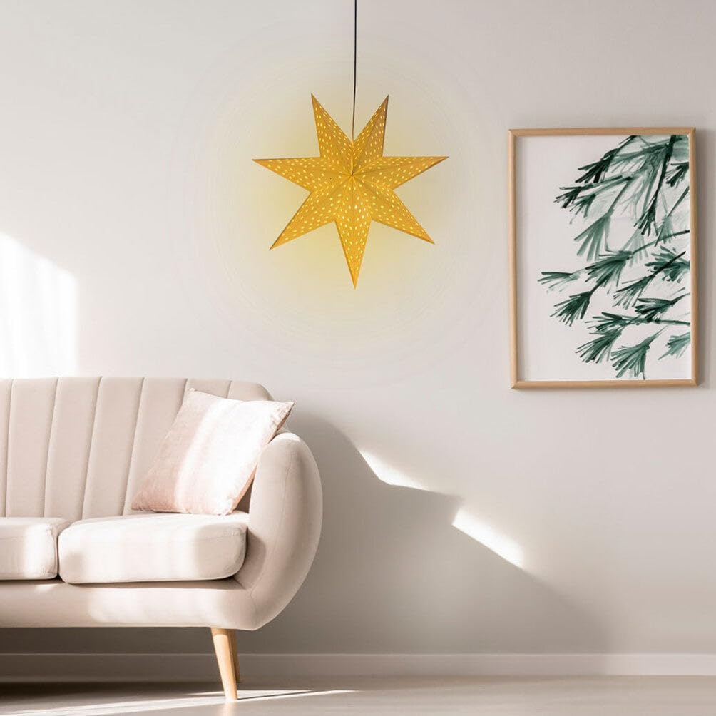 Ciieeo 5Pcs White Hanging Paper Star Lantern Lampshade 3D Large Paper Star 7 Pointed for Xmas Wedding Holiday image number 2