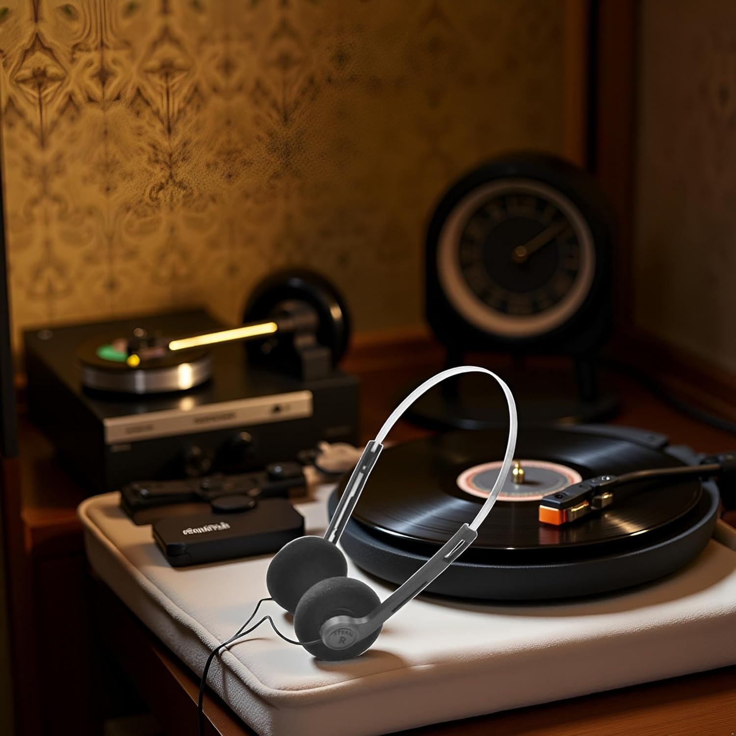 Retro Over-Ear Headphones,Wired Stereo Headphones, Headphone,Lightweight Portable Headphone with Adjustable Headband,Electronics (Black) image number 1