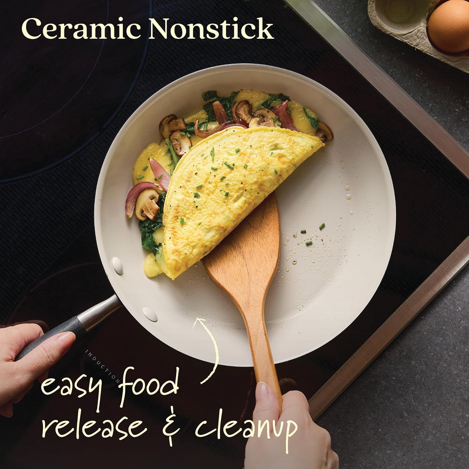 Anolon Advanced Ceramic Frypan Twin Pack 21.5Cm & 25.4Cm, Nonstick Hard Anodised Skillets, Induction Compatible, Oven & Dishwasher Safe, Ceramic Coating (Black) image number 5