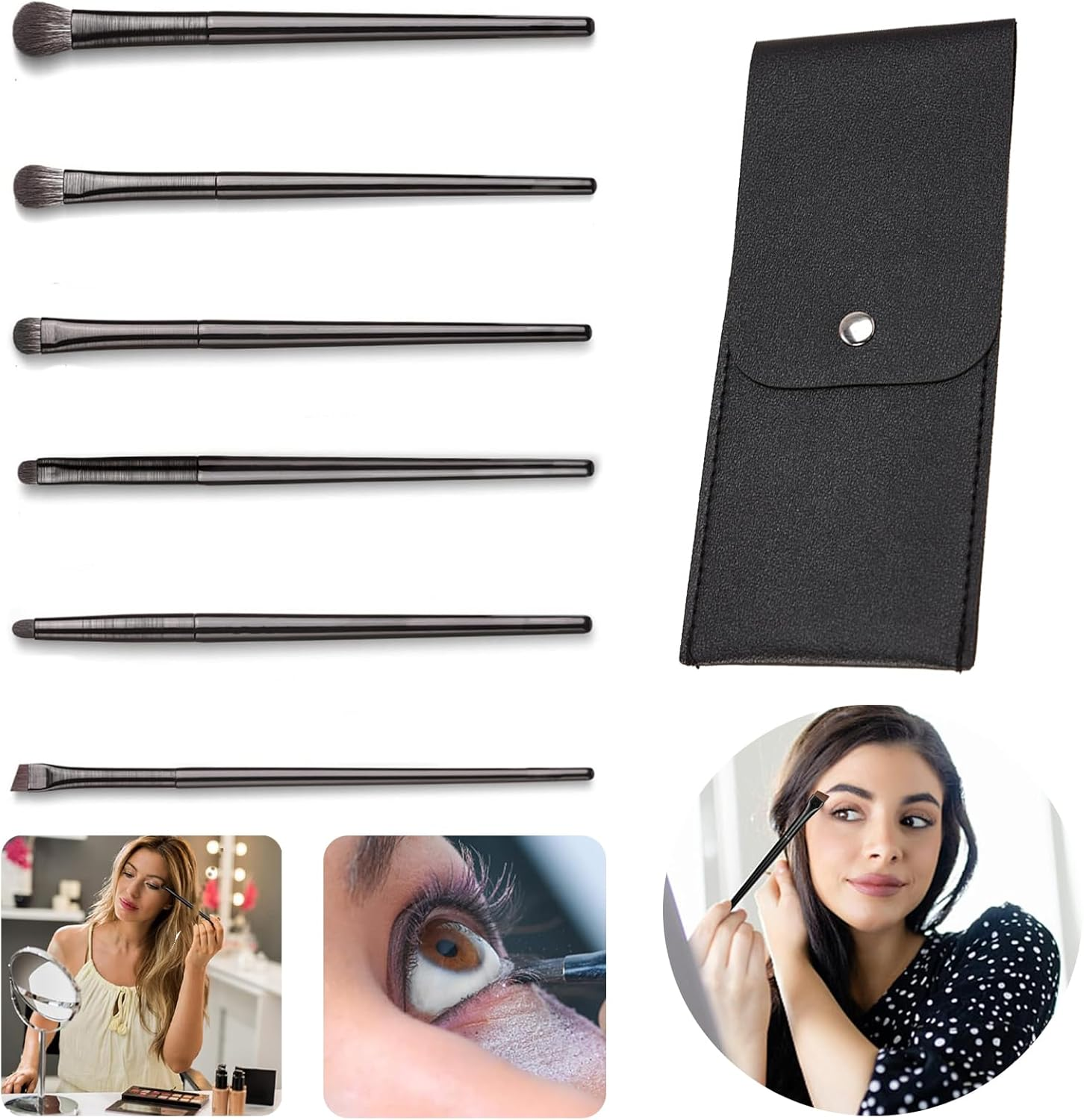 6PCS Eye Makeup Brush Set with Storage Bag, Angled & Blending Brushes for Precise Eyeshadow Application, Smudging & Defining - Black, Essential Beauty Tools for Flawless Makeup Looks image number 5