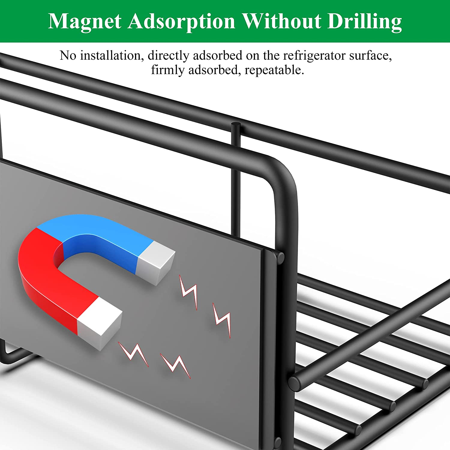 4 Pack Magnetic Spice Rack Organizer for Refrigerator and Microwave Oven, Metal Fridge Shelf for Kitchen, Black image number 2