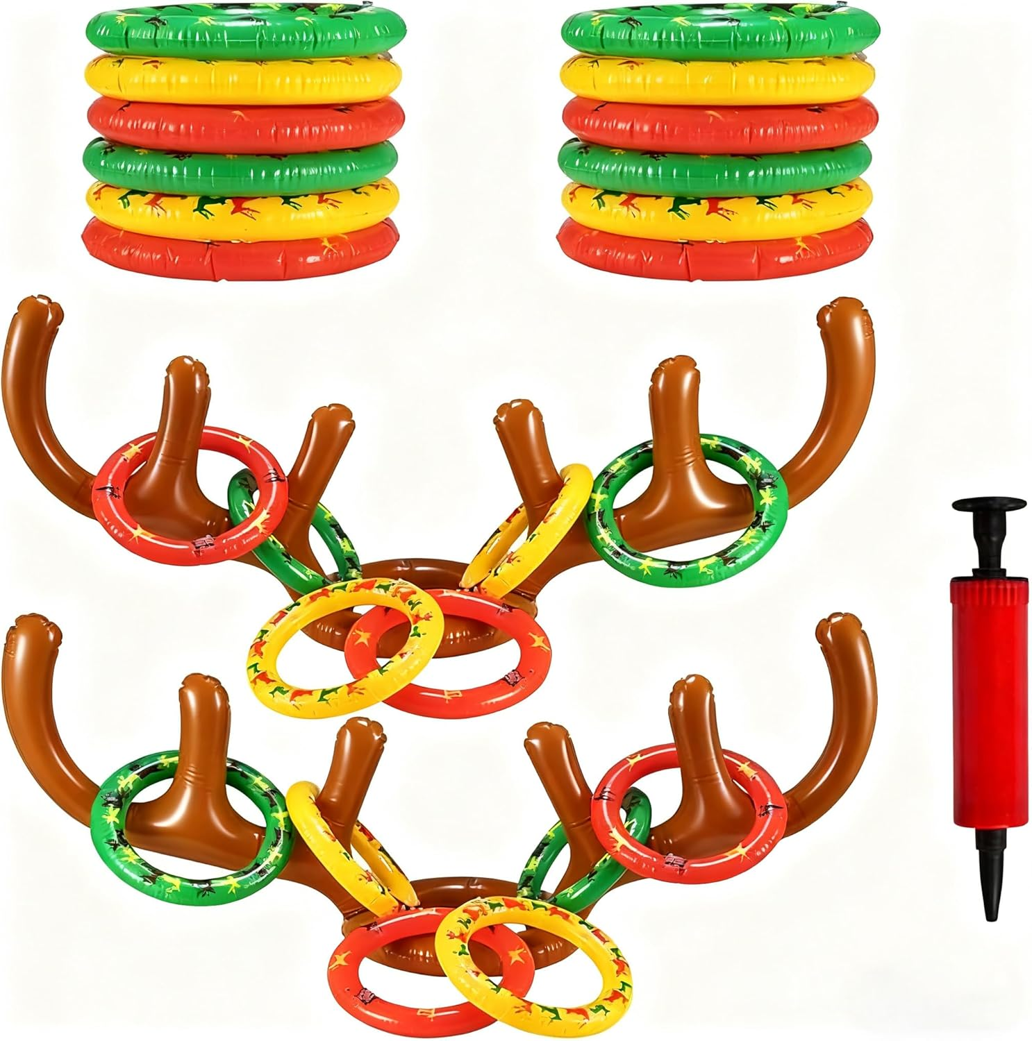 T Tersely 2 Pack Antlers and 12 Rings Christmas Party Inflatable Reindeer Antler Hat Ring Toss Game with Rings Xmas Games for Family Fun image number 5