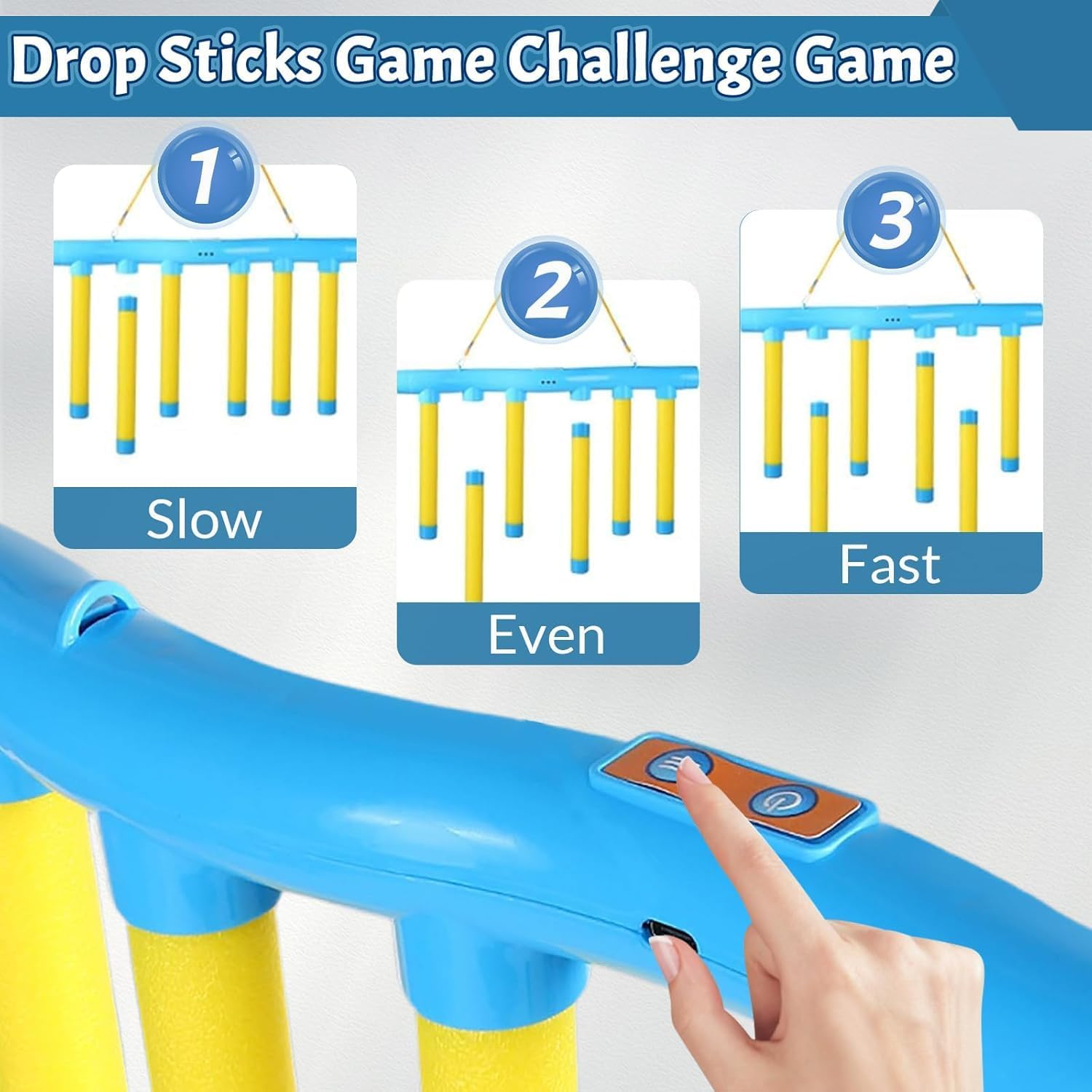 Reflex Drop Sticks Challenge Game with Remote Control - Hand Eye Coordination Training Tool for Kids & Adults, Reaction Time Test Game with 3 Speed Levels (Blue) image number 4