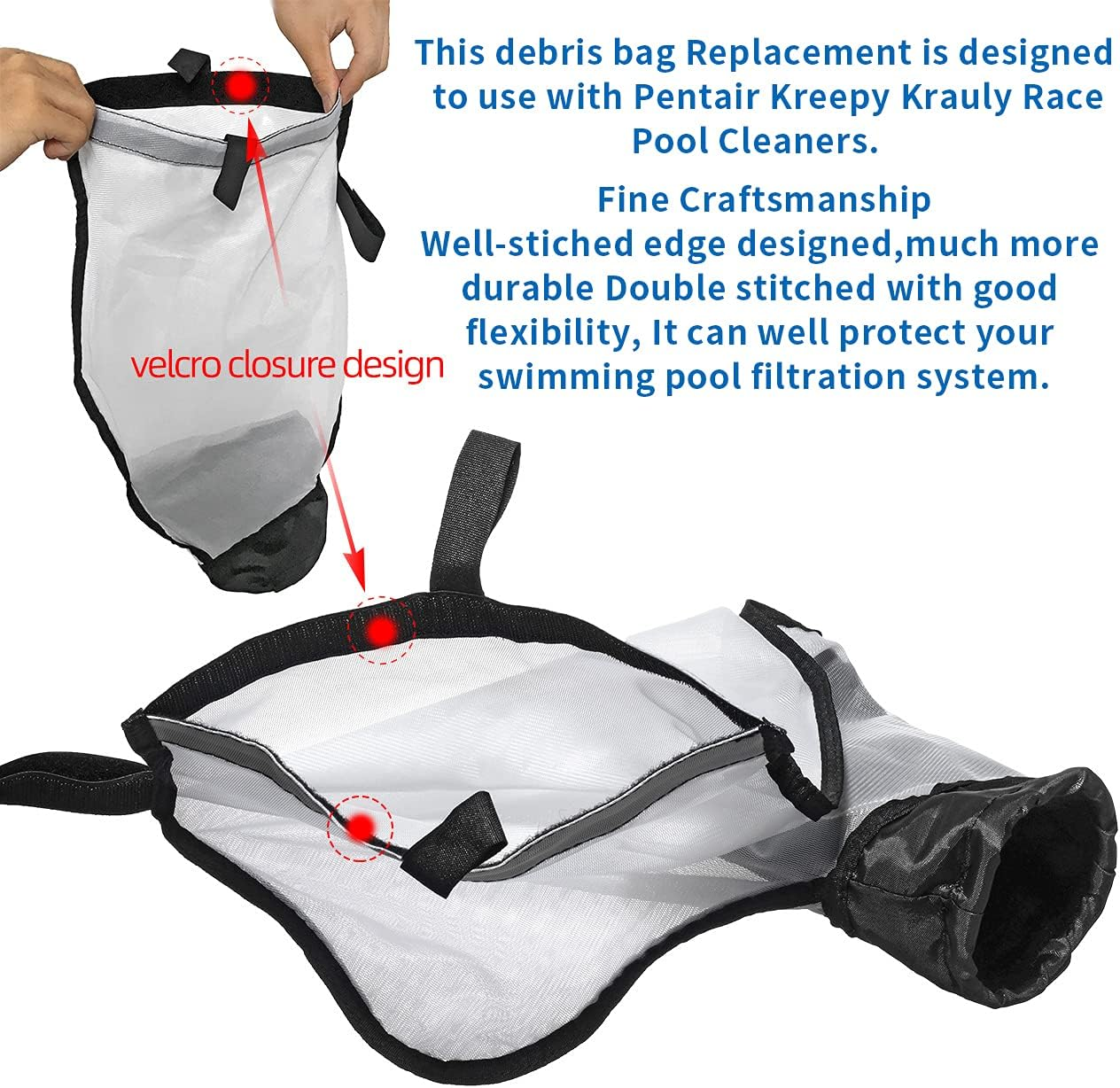 360240 Racer Pool Cleaner Debris Bag Replacement/With Hook & Loop Fastener - for Pentair Racer 360228 LS 360330 Kreepy Krauly Automatic Pool Vacuum Cleaner Parts (1 Pack) image number 2