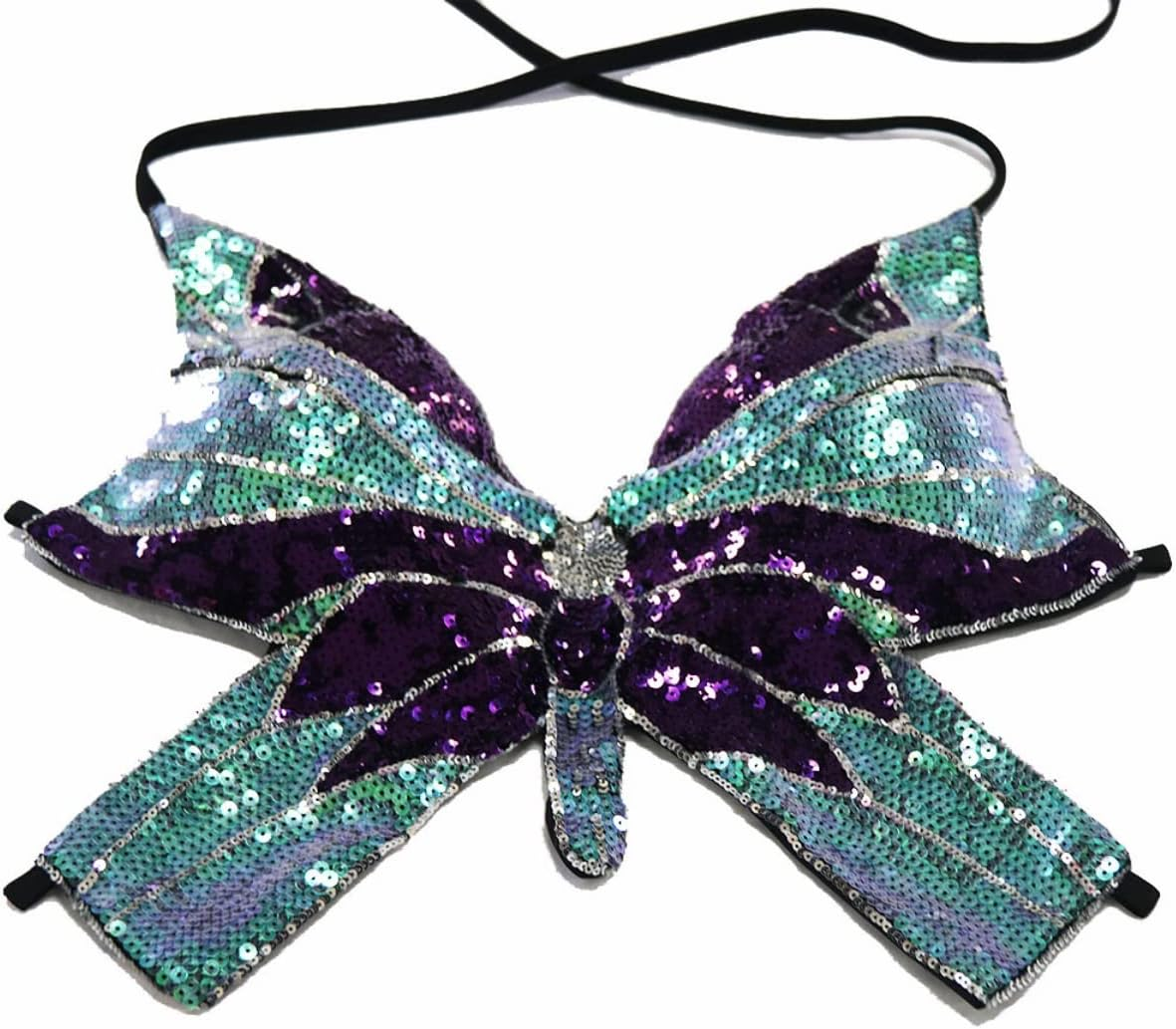 Costume Bay Womens Belly Dance Bra Top Sexy Glitter Belly Dance Butterfly Bra Top Bollywood Sequins Halter Crop Costume Party Costume - Blue Multicolor image number 4