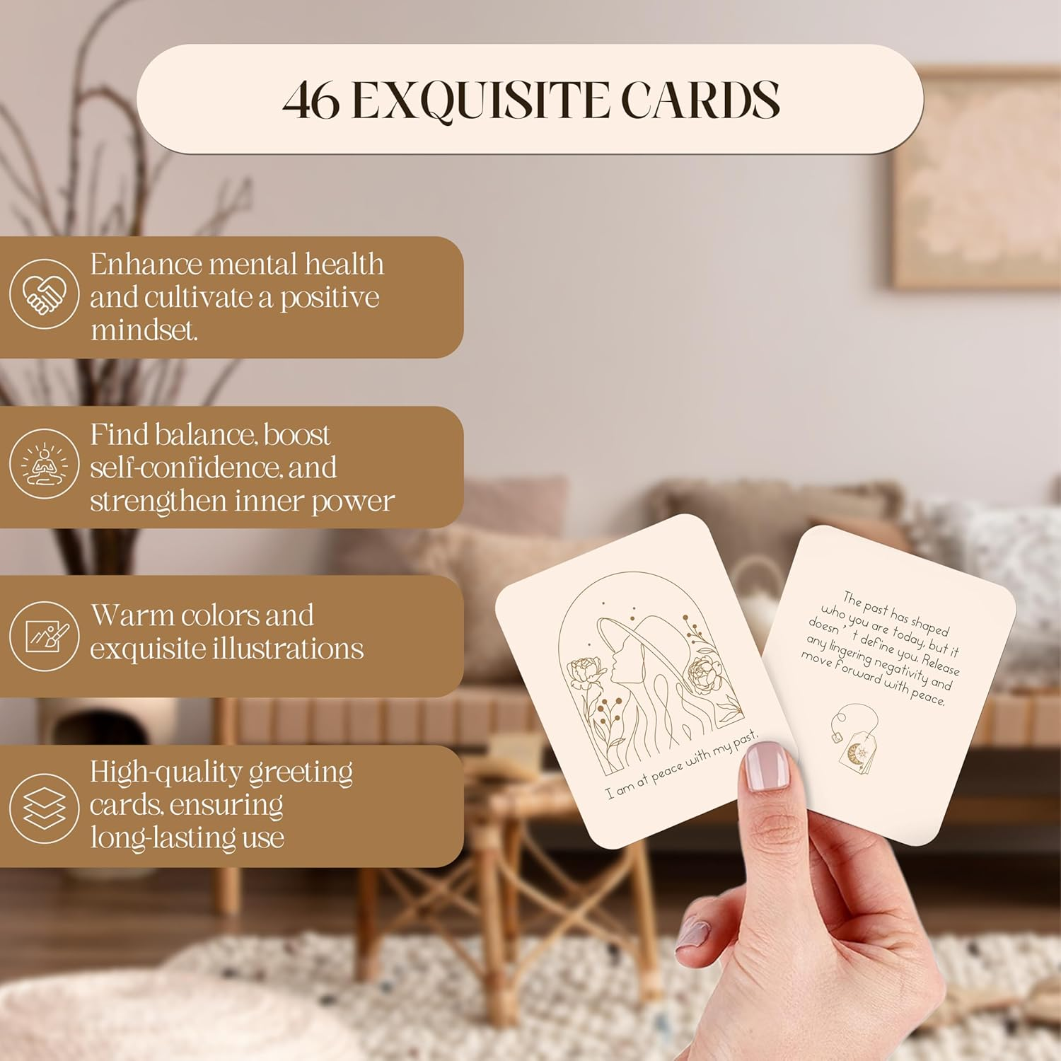 BIROYAL Positive Affirmations Cards for Women - 45 Motivational Cards with Inspirational Quotes - Daily Affirmations for Women - Inspirational Card with Display Stand & Metal Box - Best Affirmation Gifts