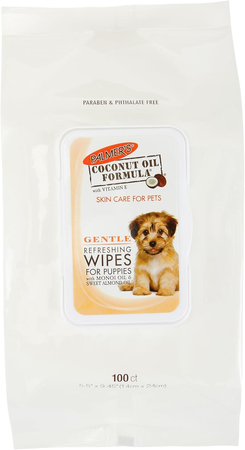 Palmer'S Coconut Oil Gentle Refreshing Wipes for Puppies | Palmers Coconut Oil Puppy Wipes - 100 Ct Gentle Pet Grooming Wipes for Dogs with Coconut Oil image number 2
