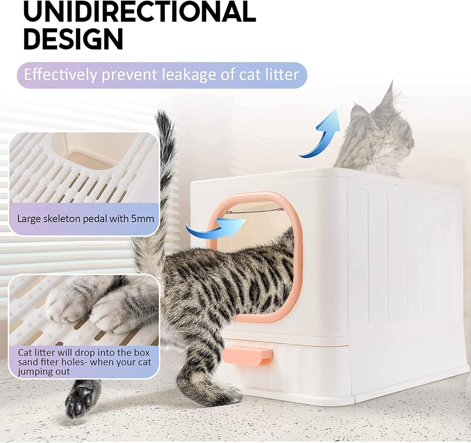 Cat Litter Box,Foldable Cat Litter Box with Lid, Anti-Splshing Cat Kitty Litter Pan, Large Cat Potty Front Entry Top Exit, Drawer Type Cat Toilet Easy Clean with Fashion Cat Litter Scoop image number 2