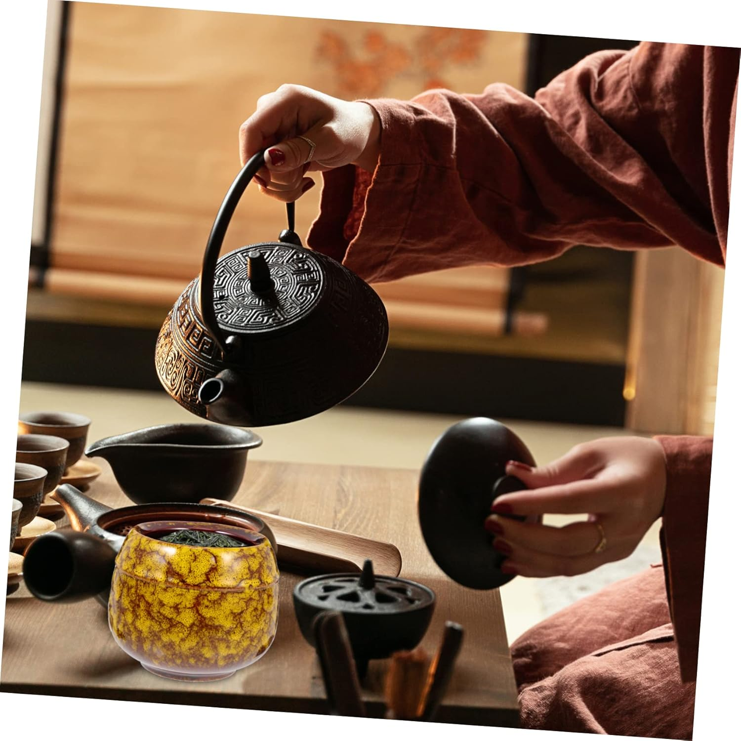 FELTECHELECTR Loose Tea Leaf Storage Jar Vintage Ceramic Canister for Tea Dried Fruits and Snacks Airtight Jar Tassel Lid for Home Kitchen Storage image number 5