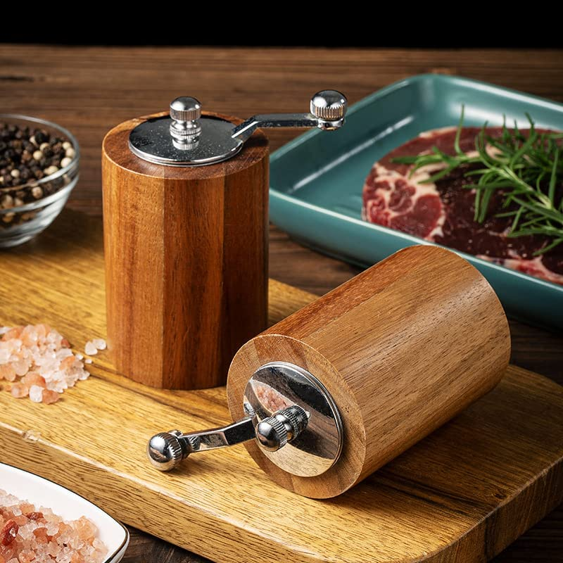 Wood Salt and Pepper Grinder Salt Grinder Pepper-Refillable Salt Pepper Mill Grinder Pepper Grinder with Adjustable Ceramic Grinding Rotor Wooden Manual Spice Grinders Mills (1 PCS) image number 3