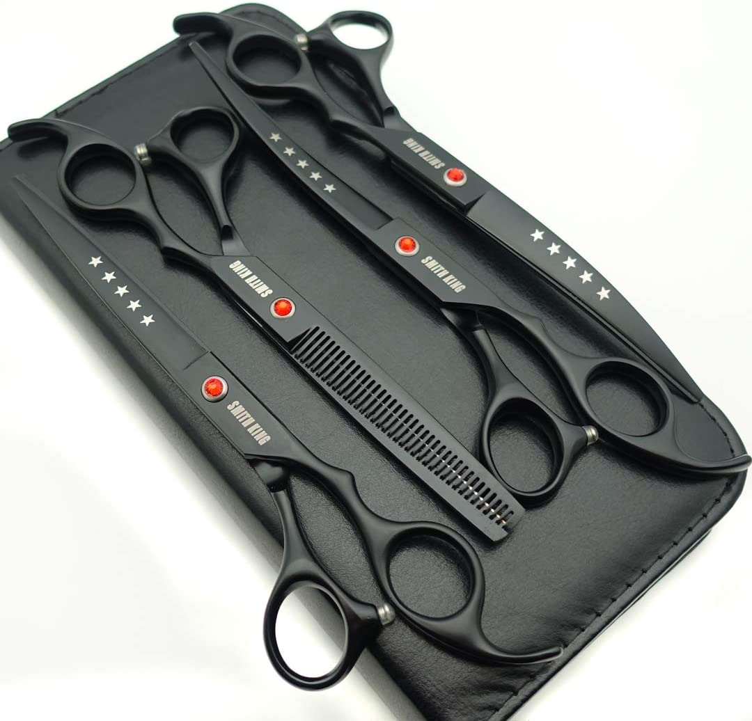 7.0In Professional Pet Grooming Scissors Set,Straight & Thinning & Curved Scissors 4Pcs Set for Dog Grooming (Violet)